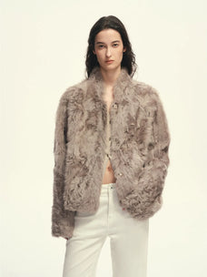 Firelady Fur Women's Young Hu Sheep Shearling Coat – Lightweight Cropped Jacket with Natural Curl Texture & Convertible Collar