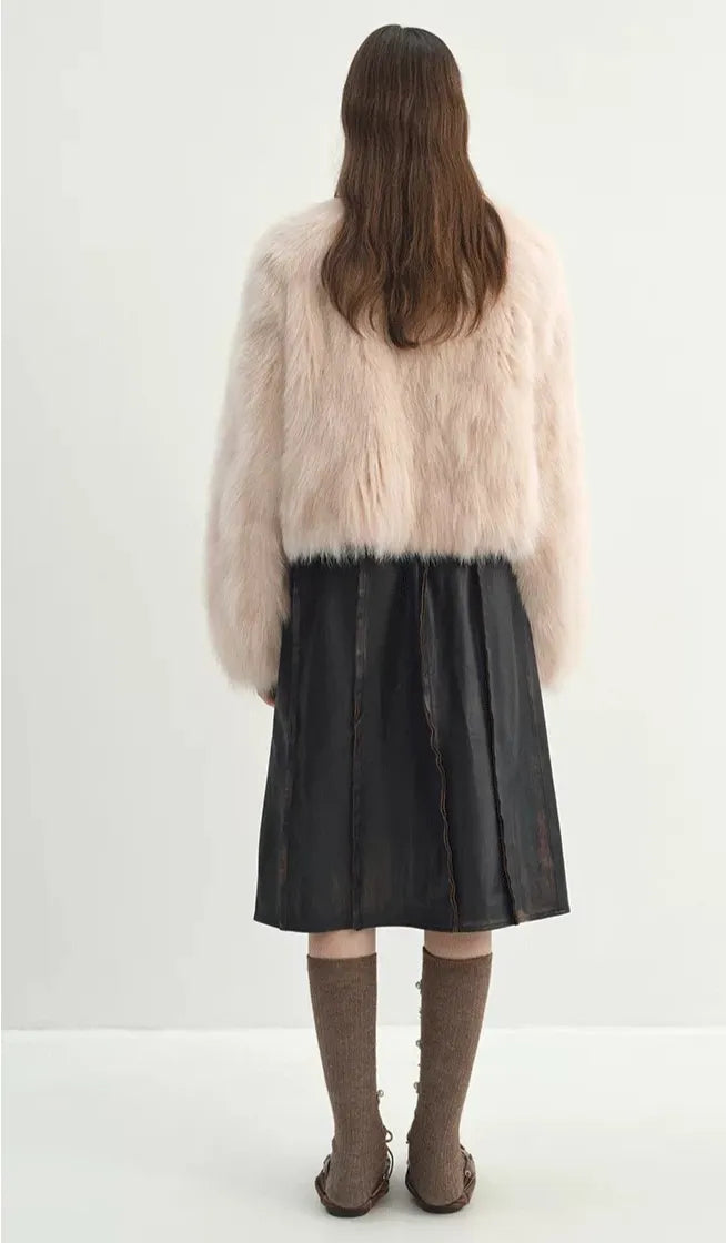 Firelady Fur Women's Natural Fox Fur Jacket – Cropped V-Neck