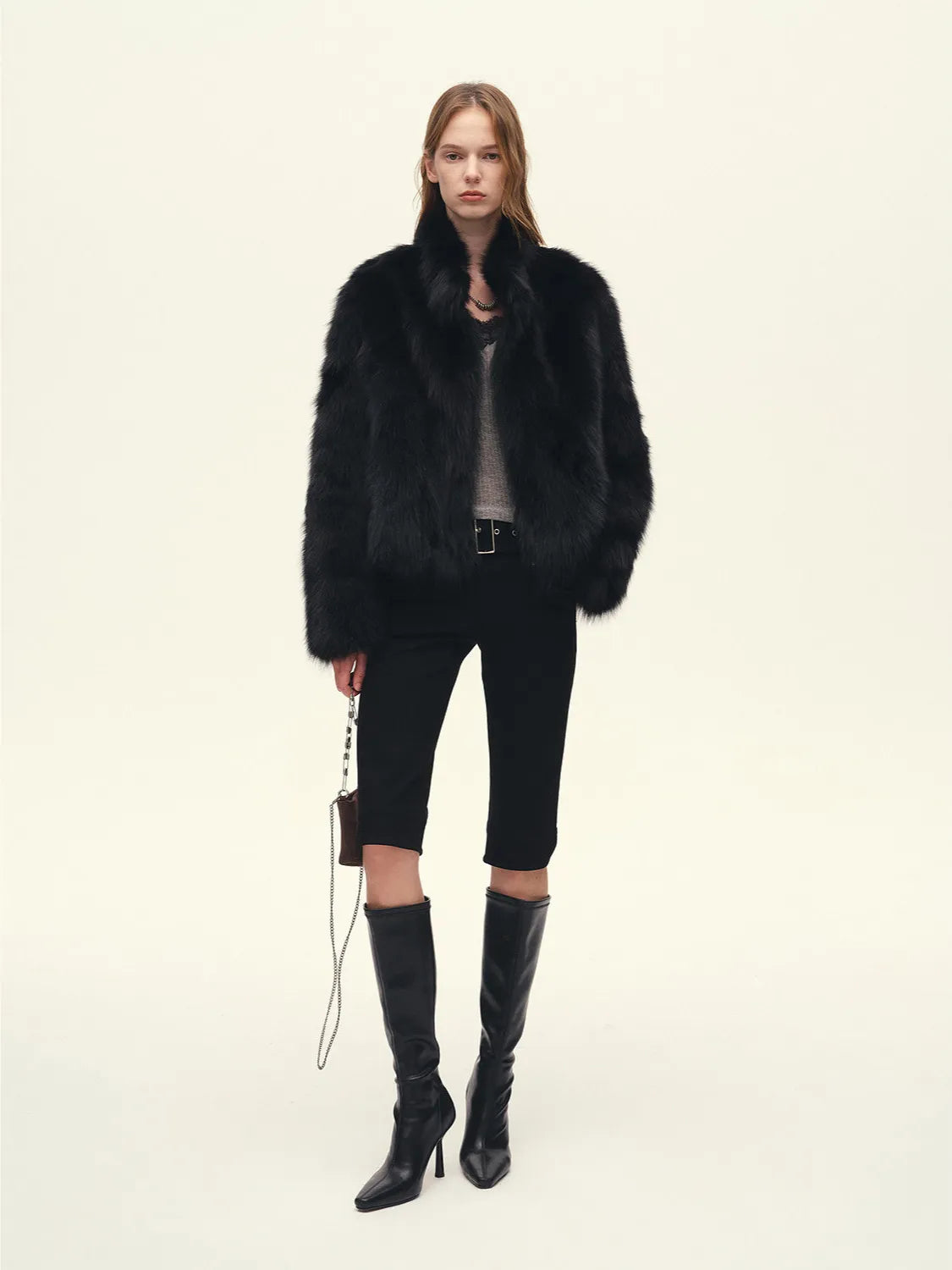 Firelady Fur Women's Finnish Saga Furs Crown Grade Fox Fur Coat – Custom-Dyed Cropped Stand-Collar Jacket