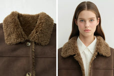 Manteau réversible pour femme Firelady en faux daim et imitation peau lainée – Col tailleur