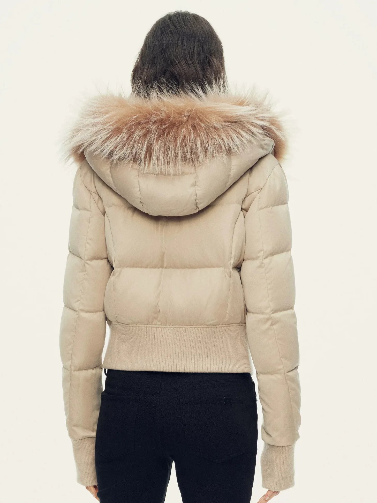 Parka courte en duvet pour femme Firelady Fur – Col en fourrure de raton laveur