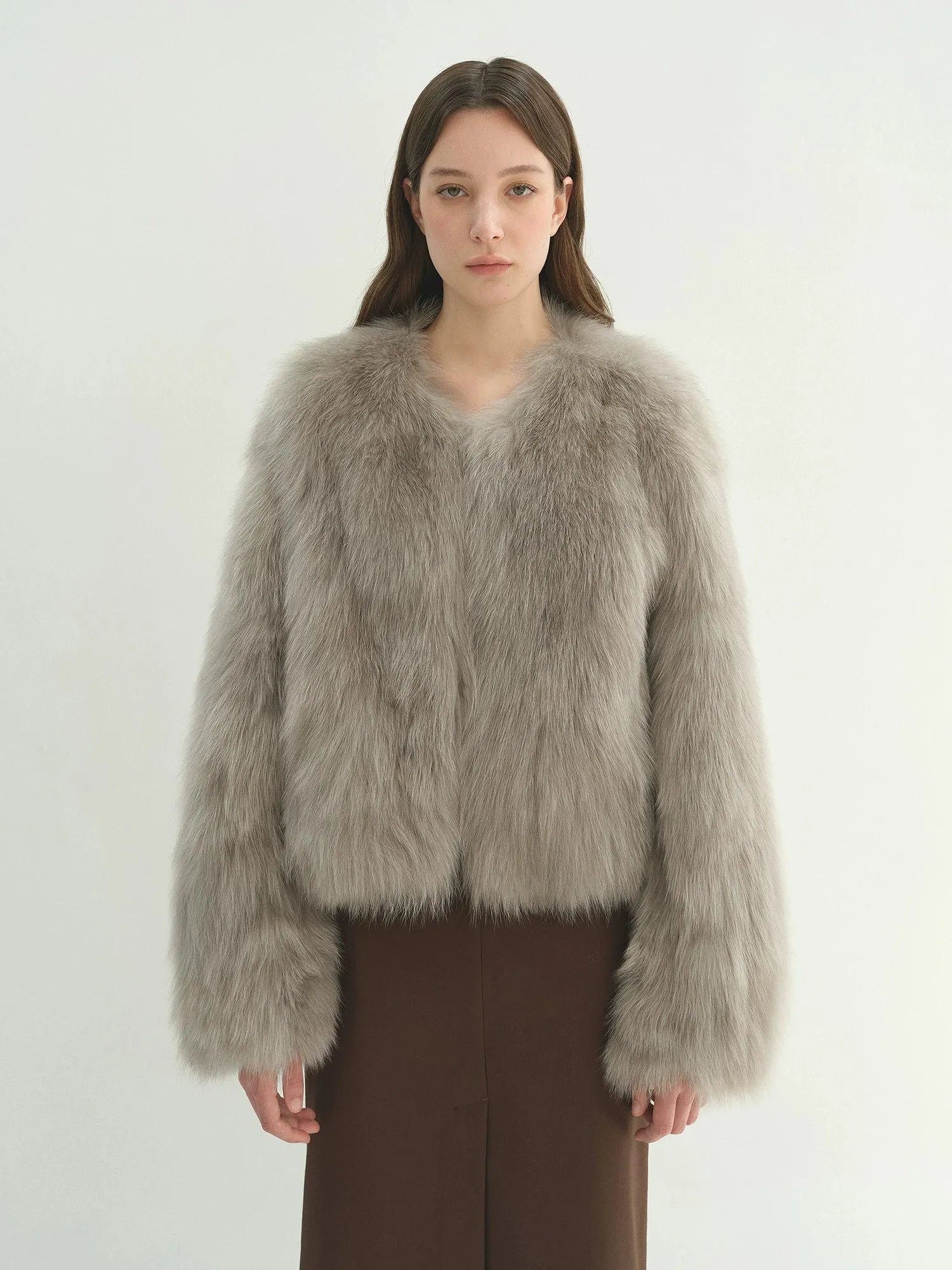 Firelady Fur Women's Natural Fox Fur Jacket – Cropped V-Neck