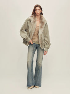 Firelady Fur Women's Harrington Down Parka - Detachable Merino Collar in Gray-Green - view 3