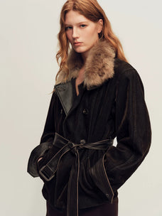 Firelady Fur Women's Belted Down Parka Jacket - Shearling Collar in Chestnut Brown - view 2