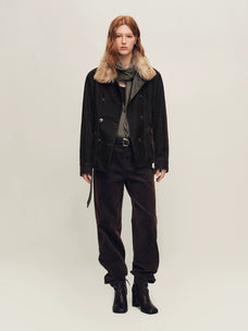 Firelady Fur Women's Belted Down Parka Jacket - Shearling Collar in Misty Black - view 2