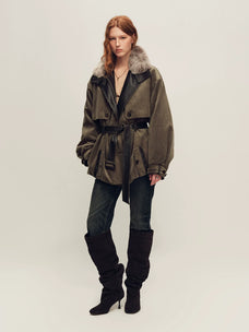 Firelady Fur Women's Vintage Traveler Extended-Length Parka - Two-Tone Brown, angled view