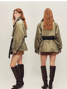 Firelady Fur Women's Vintage Traveler Extended-Length Parka - Gray-Green, side and back views