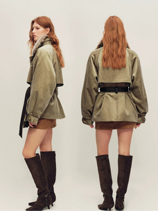 Firelady Fur Women's Vintage Traveler Extended-Length Parka - Gray-Green, side and back views