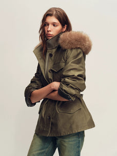 Firelady Fur Women's Hooded Down Parka - Detachable Fur Trim in Tundra Green - view 2