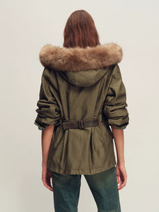 Firelady Fur Women's Hooded Down Parka - Detachable Fur Trim in Tundra Green - view 3