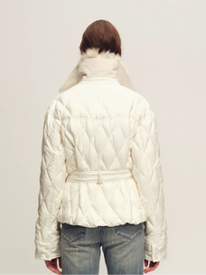 Firelady Fur Women's Quilted Down Jacket - Detachable Fox Fur Collar in Matte Cream - view 2