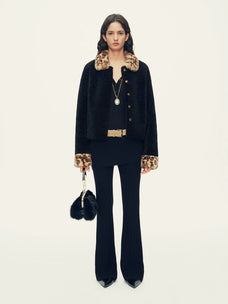 Firelady Fur Women's Merino Shearling Jacket - Leopard Fur Collar and Cuffs in Black - view 3