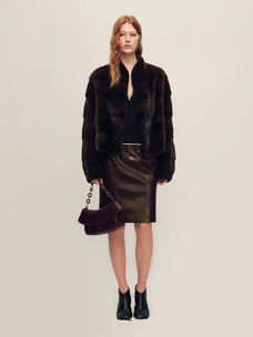 Firelady Fur Women's Cropped Mink Fur Jacket - Stand Collar in Natural Mahogany - view 2