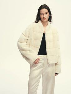 Firelady Fur Women's Cropped Mink Fur Jacket - Stand Collar in Natural Pearl - front half