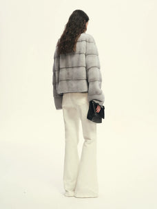 Firelady Fur Women's Cropped Mink Fur Jacket - Stand Collar in Sapphire Blue - view 2