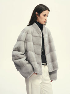 Firelady Fur Women's Cropped Mink Fur Jacket - Stand Collar in Sapphire Blue - view 3