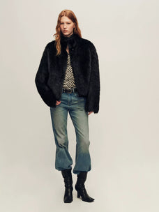Firelady Fur Women's Toscana Shearling Jacket - Convertible Stand Collar in Black - view 3