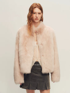 Firelady Fur Women's Toscana Shearling Jacket - Convertible Stand Collar in Dusty Pink - front half