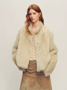 Firelady Fur Women's Toscana Shearling Jacket - Convertible Stand Collar in Linen Beige - view 2