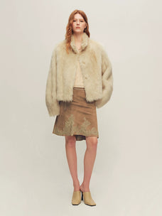 Firelady Fur Women's Toscana Shearling Jacket - Convertible Stand Collar in Linen Beige - view 3
