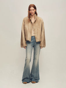 Firelady Fur Women's Toscana Shearling Jacket - Convertible Stand Collar in Pastel Brown - view 3