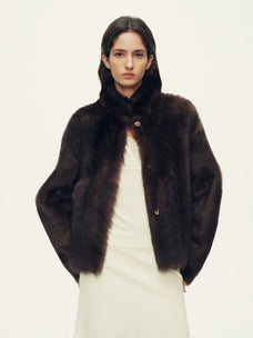 Firelady Fur Women's Toscana Shearling Jacket - Convertible Stand Collar in Tea Brown - front half