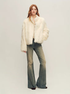 Firelady Fur Women's Toscana Shearling Jacket - Convertible Stand Collar in White - view 3
