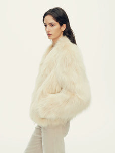 Firelady Fur Women's Saga Fox Fur Jacket - Soft V-Neck in Apricot - view 2