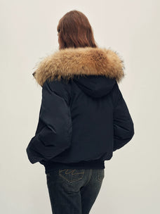Firelady Fur Women's Hooded Goose Down Jacket - Detachable Fur Trim in Navy - view 3