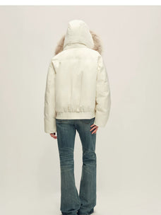 Firelady Fur Women's Hooded Goose Down Jacket - Detachable Fur Trim in White - view 3