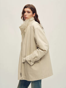 Firelady Fur Women's Mid-Length Down Parka - Detachable Curly Shearling Collar in Ivory Beige - view 3