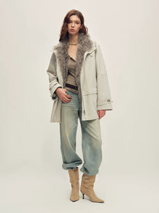 Firelady Fur Women's Mid-Length Down Parka - Detachable Curly Shearling Collar in Moonlight - view 2