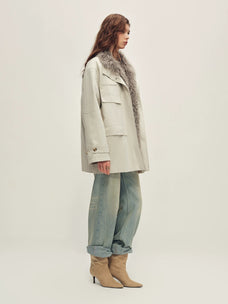 Firelady Fur Women's Mid-Length Down Parka - Detachable Curly Shearling Collar in Moonlight - view 3