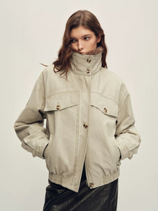 Firelady Fur women's cotton twill down parka — light gray collar up