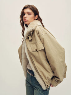 Firelady Fur women's cotton twill down parka — oak apricot side