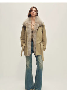 Firelady Fur cotton twill down parka khaki full view