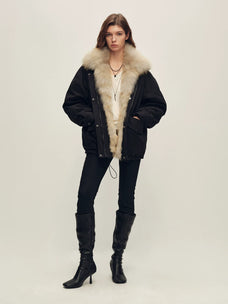 Firelady Fur Women's Fox Fur Trim Down Parka - Relaxed Fit in Black - view 3