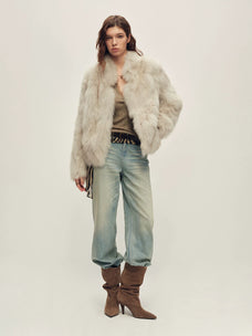 Firelady Fur Women's Cropped Fox Fur Jacket - Stand Collar in Feather Gray - view 3