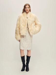 Firelady Fur Women's Cropped Fox Fur Jacket - Stand Collar in Soft White - view 2