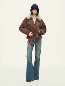 Firelady Fur Women's Cropped Down Parka - Detachable Shearling Collar in Chestnut Brown - view 2