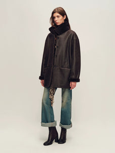 Firelady Fur Women's Reversible Shearling Fur Coat - Merino in Deep Purple Brown - view 2
