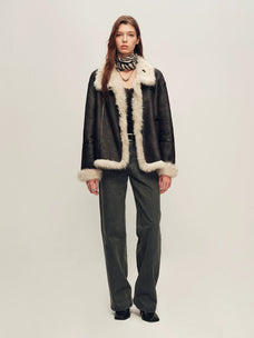 Firelady Fur Women's Reversible Shearling Leather Jacket - Toscana in Green Beige - view 3
