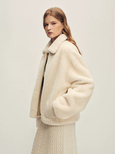 Firelady Fur Women's Merino Shearling Zip Jacket - Small Collar in White - view 2