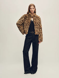 Firelady Fur Women's Leopard-Print Rex Rabbit Fur Jacket - Stand Collar in Apricot Coffee Leopard - view 3