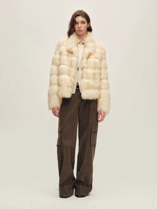Firelady Fur Women's Fox Fur Jacket - Horizontal & Chevron Panels in Moonlight (Horizontal) - view 2
