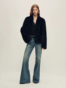 Firelady Fur Women's Toscana Shearling Jacket - Short Stand Collar in Black - view 3