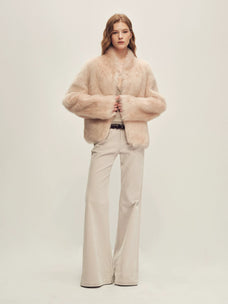 Firelady Fur Women's Toscana Shearling Jacket - Short Stand Collar in Dusty Pink - view 2