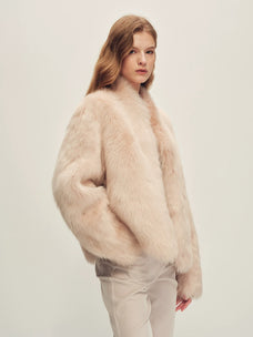 Firelady Fur Women's Toscana Shearling Jacket - Short Stand Collar in Dusty Pink - view 3