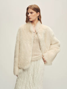 Firelady Fur Women's Toscana Shearling Jacket - Short Stand Collar in White - view 3