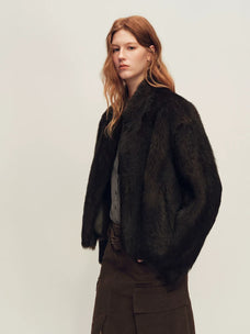 Firelady Fur Women's Toscana Shearling Jacket - Short Stand Collar in Tea Brown - view 3